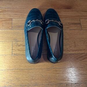 Green Snake Skin Pleather Loafers